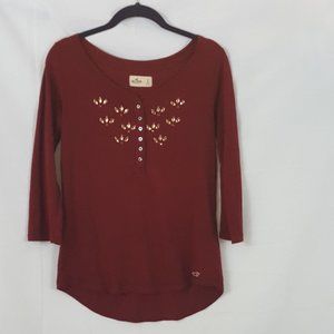 Hollister Red/Burgundy Long Sleeve Top w/Crystals